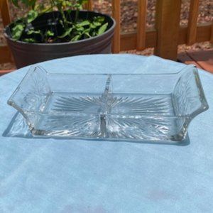 Glass Starburst and floral embossed Serving Dish